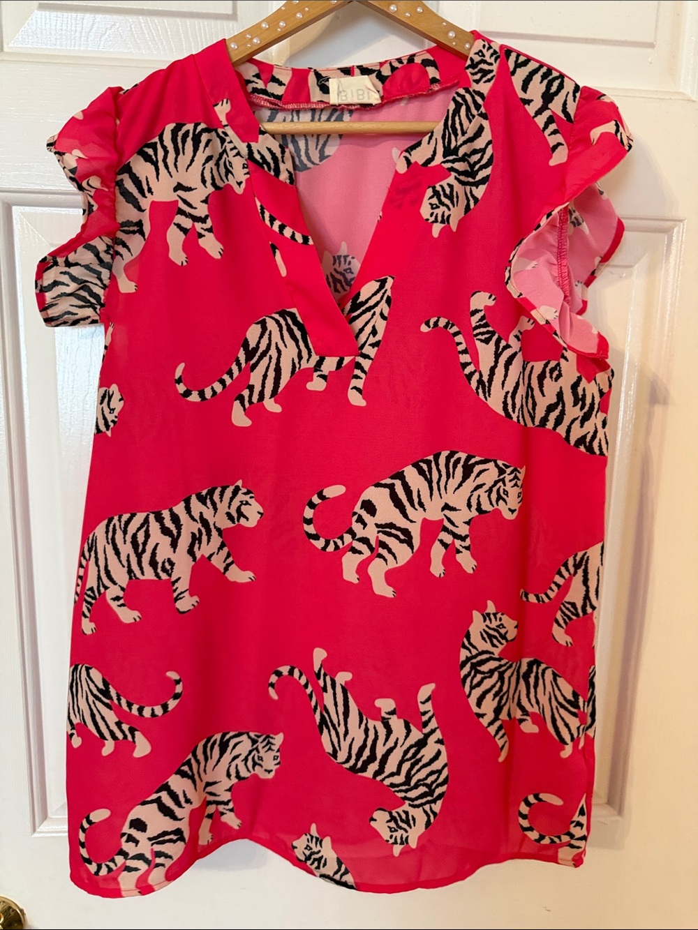 BiBi Pink and Cream Animal Print Top